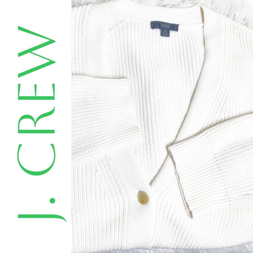 J.Crew Re-Imagined Ribbed Cardigan Women Medium Ivory Cotton Cashmere Cozycore - Picture 8 of 11